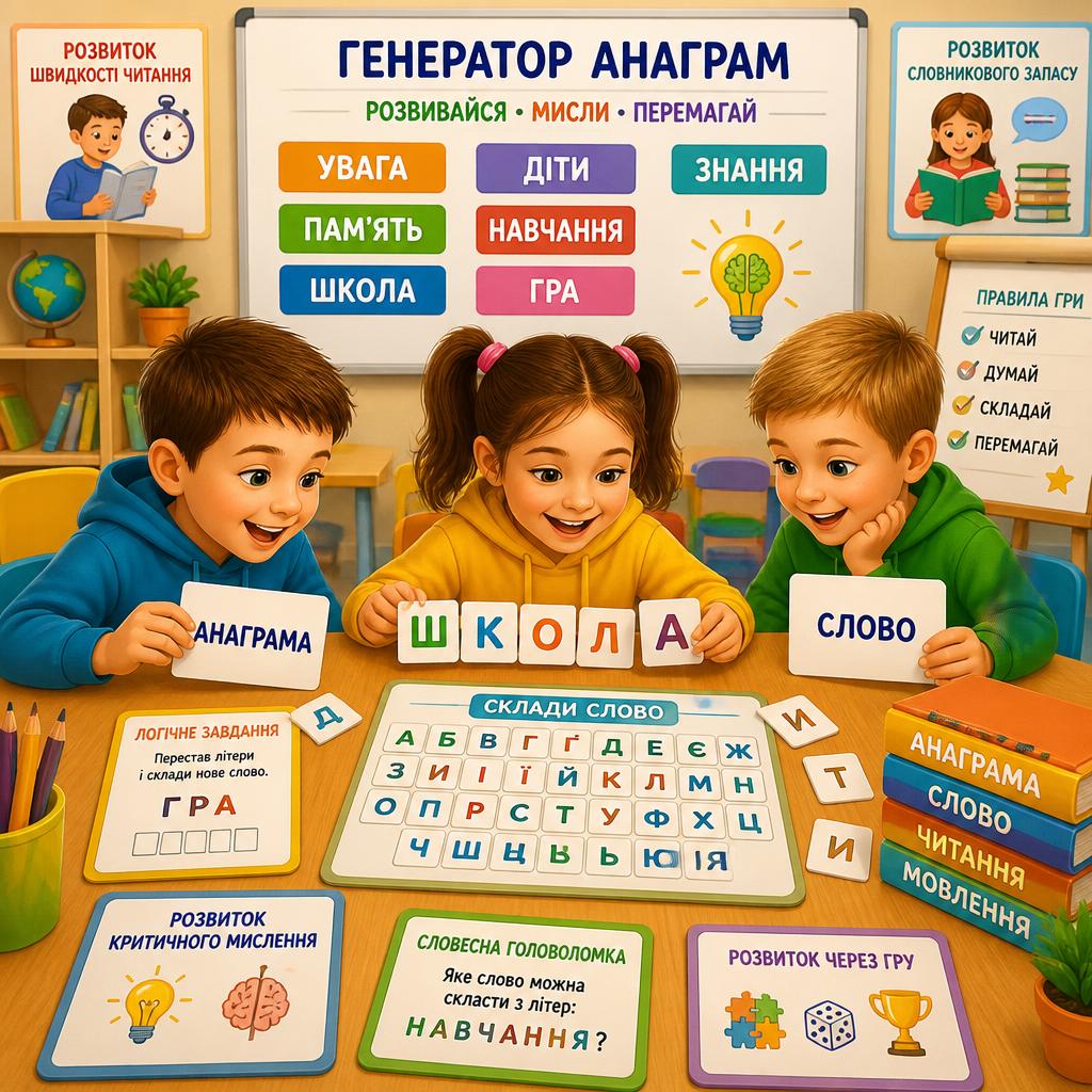 Анаграми для покращення швидкості читання: учень початкової школи тренує навички за допомогою дидактичних карток