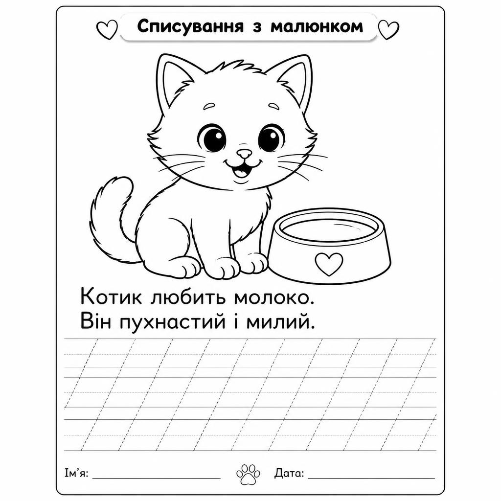Роздруківки для списування українська мова з ілюстраціями тварин