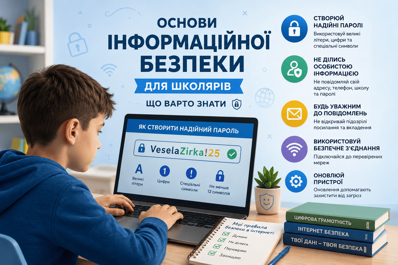 Основи інформаційної безпеки для школярів: дитина за ноутбуком навчається цифровій грамотності