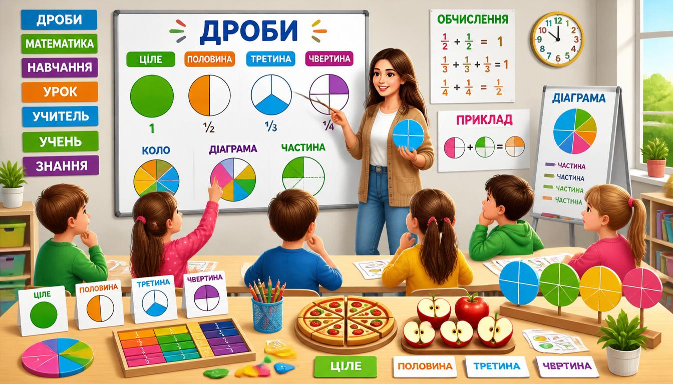 Як пояснити дроби дітям у початковій школі: вчитель використовує наочні матеріали з математики та кругові діаграми